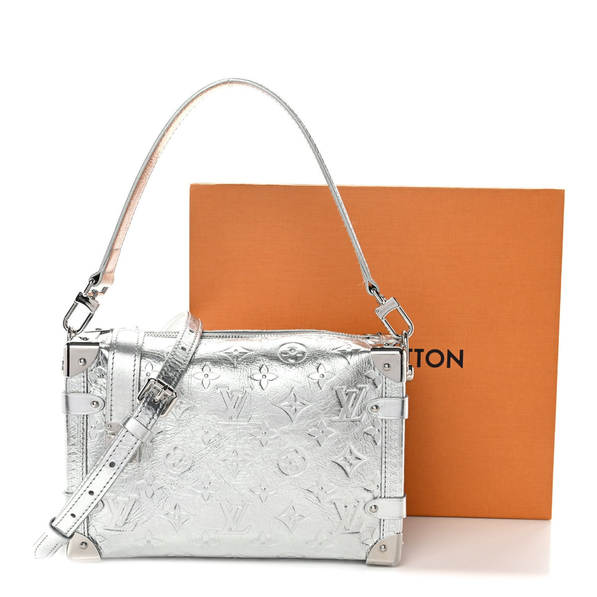 Calfskin Monogram Miroir LV Ski Side Trunk MM Silver