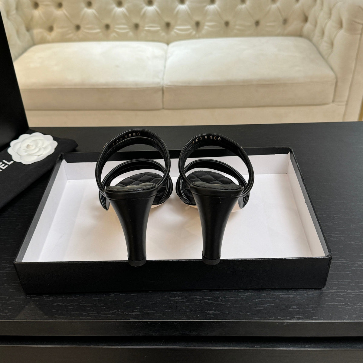 CC 26C Double C Strap Sandals Black Sheepskin