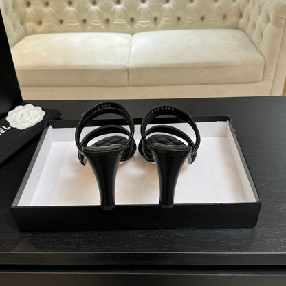 CC 26C Double C Strap Sandals Black Sheepskin