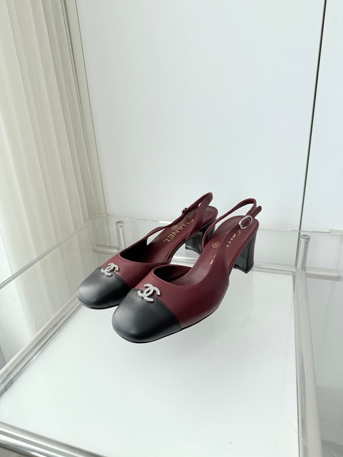 Chanel 26 High Heels Burgundy Black 50 in Lambskin 597331