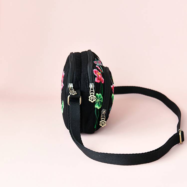 New Small Bag For Mobile Phones, Female Ethnic Style Embroidery Flower Bag, Shoulder Bag, Three-Layer Change Bag, Messenger Bag