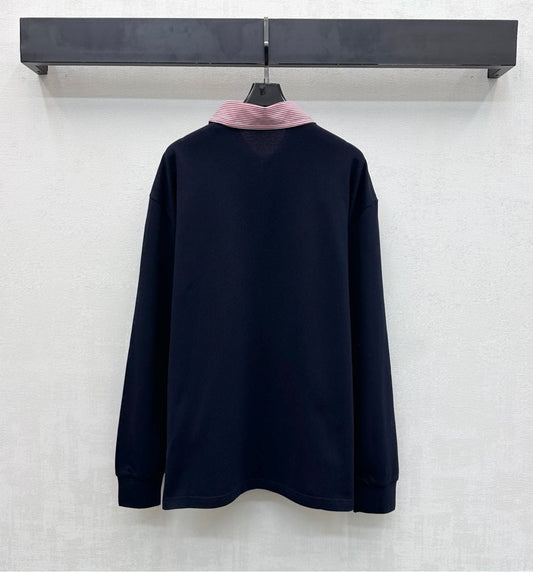 Miu SS26 Piqué Oversize Polo Shirt Navy Blue Cotton 350370