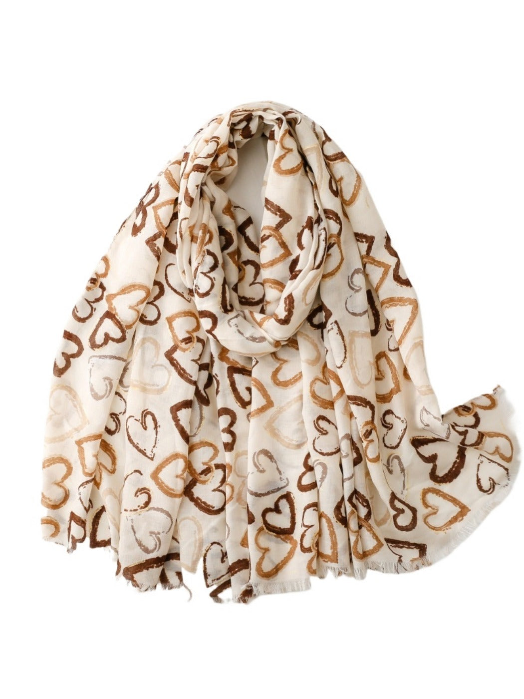 Scarvii - Elegant Heart Print Long Scarf - Thin &amp; Playful