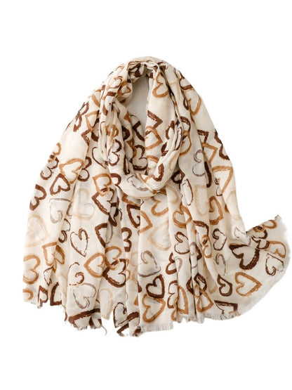 Scarvii - Elegant Heart Print Long Scarf - Thin &amp; Playful