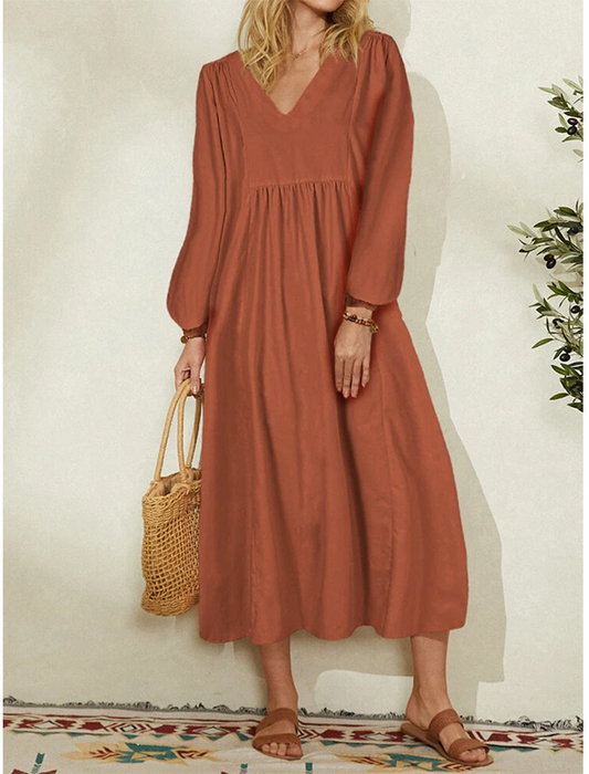 Fashion Women'S Cotton Loose Lantern Sleeve Dress
