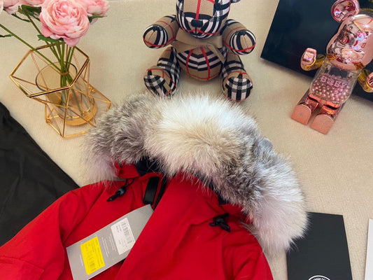 Canada Goose Children Jacket Wolf Fur Red Polyester Cotton
