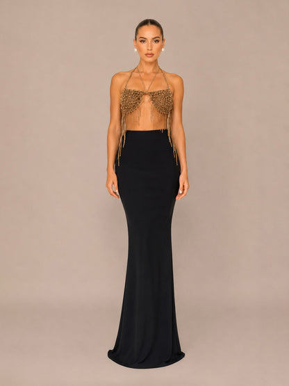 Olena Woven Halter Neck Two-Piece Set with Tassels