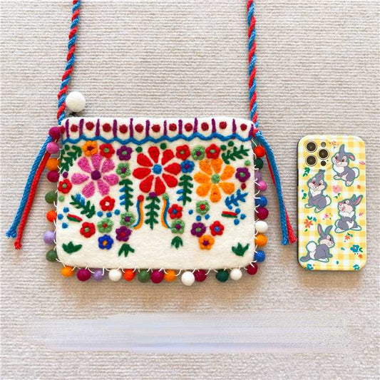 Nepal Handmade Wool Felt Floret Shoulder Bag Messenger Bag Mori Female Mobile Phone Bag
