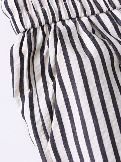 High Waisted Wide Leg Contrast Color Elasticity Split-Joint Striped Pants Trousers