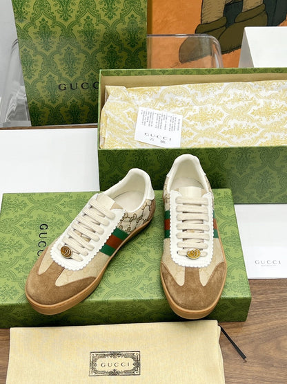 Gucci 2025 G74 Sneakers Brown Beige Suede Canvas 885901