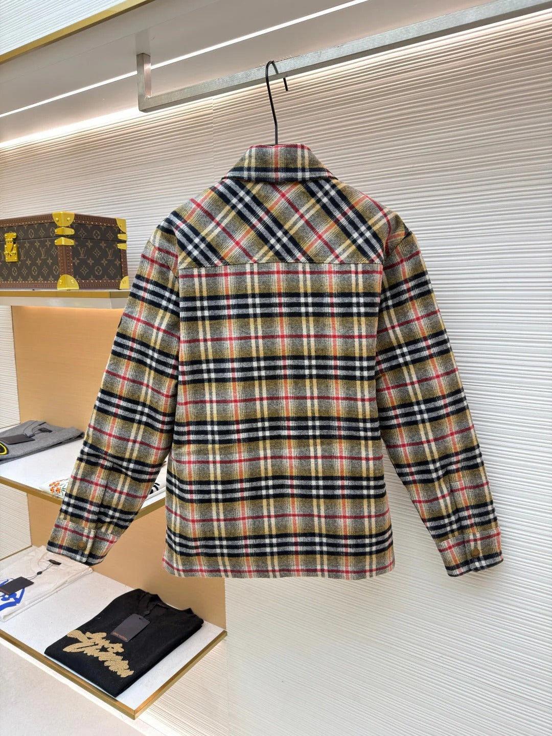 BURBERRY 25S KNITTED-COLLAR PLAID COAT 275