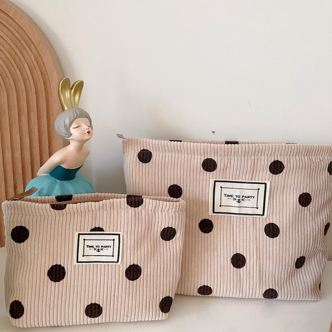 Cosbai - Corduroy Polka Dot Storage Pouch