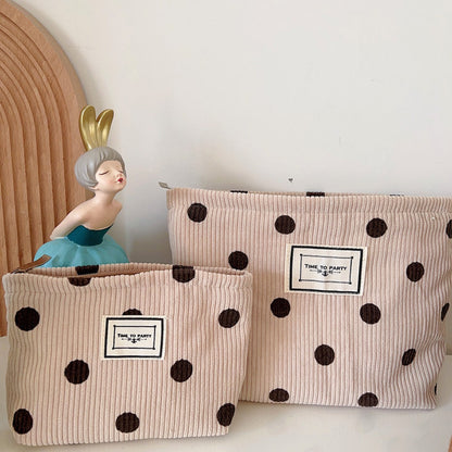 Cosbai - Corduroy Polka Dot Storage Pouch