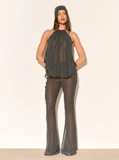 Sofia Black Polkadot Chiffon Two Piece Set with Headscarf