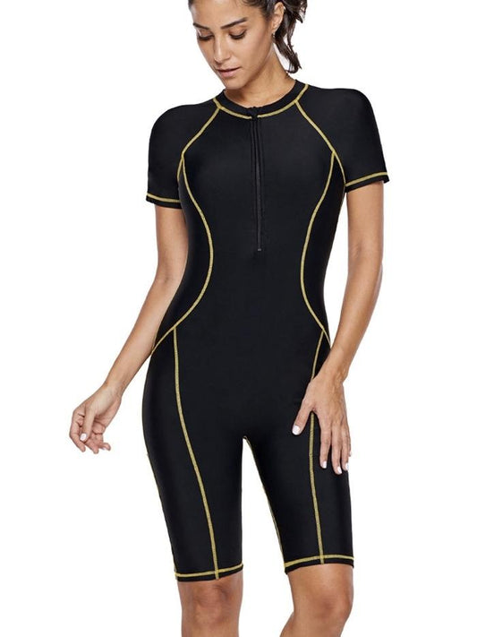 Diving Suit Short-Sleeved Zipper Sunscreen Quick-Drying Surfing One-Piece Swimsuit