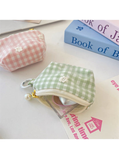 Cosbai - Mini Plaid Coin Purse with Zipper