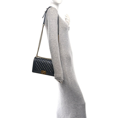 Metallic Calfskin Quilted Medium Boy Flap Grey