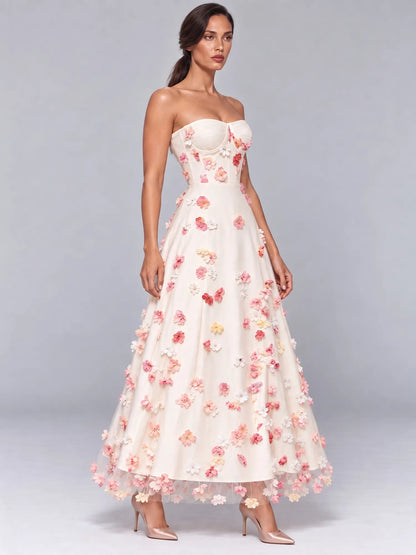 Peyton 3D Floral Strapless Midi Dress