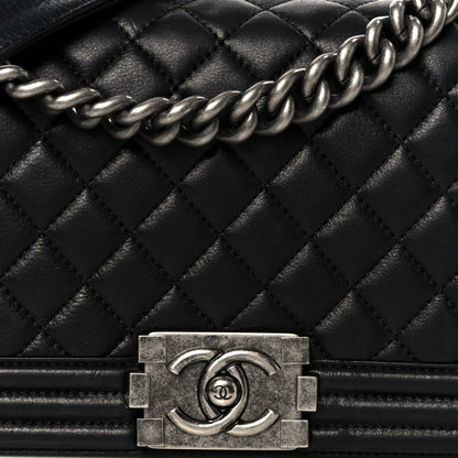 Calfskin Quilted Medium Boy Flap Black