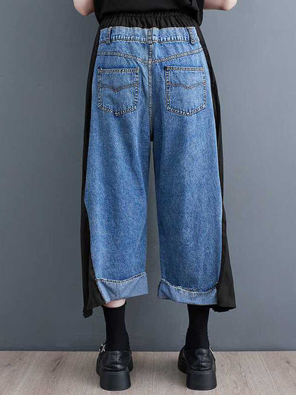 False Two High Waisted Elasticity Split-Joint Jean Pants Bottoms