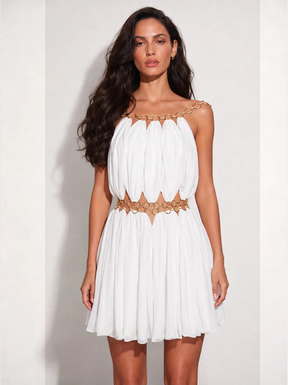 Amaya Cut-out Pleated Mesh Mini Dress