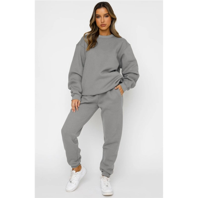 Women's Solid Color Hoodie Sweatsuit Round Neck Long Sleeve