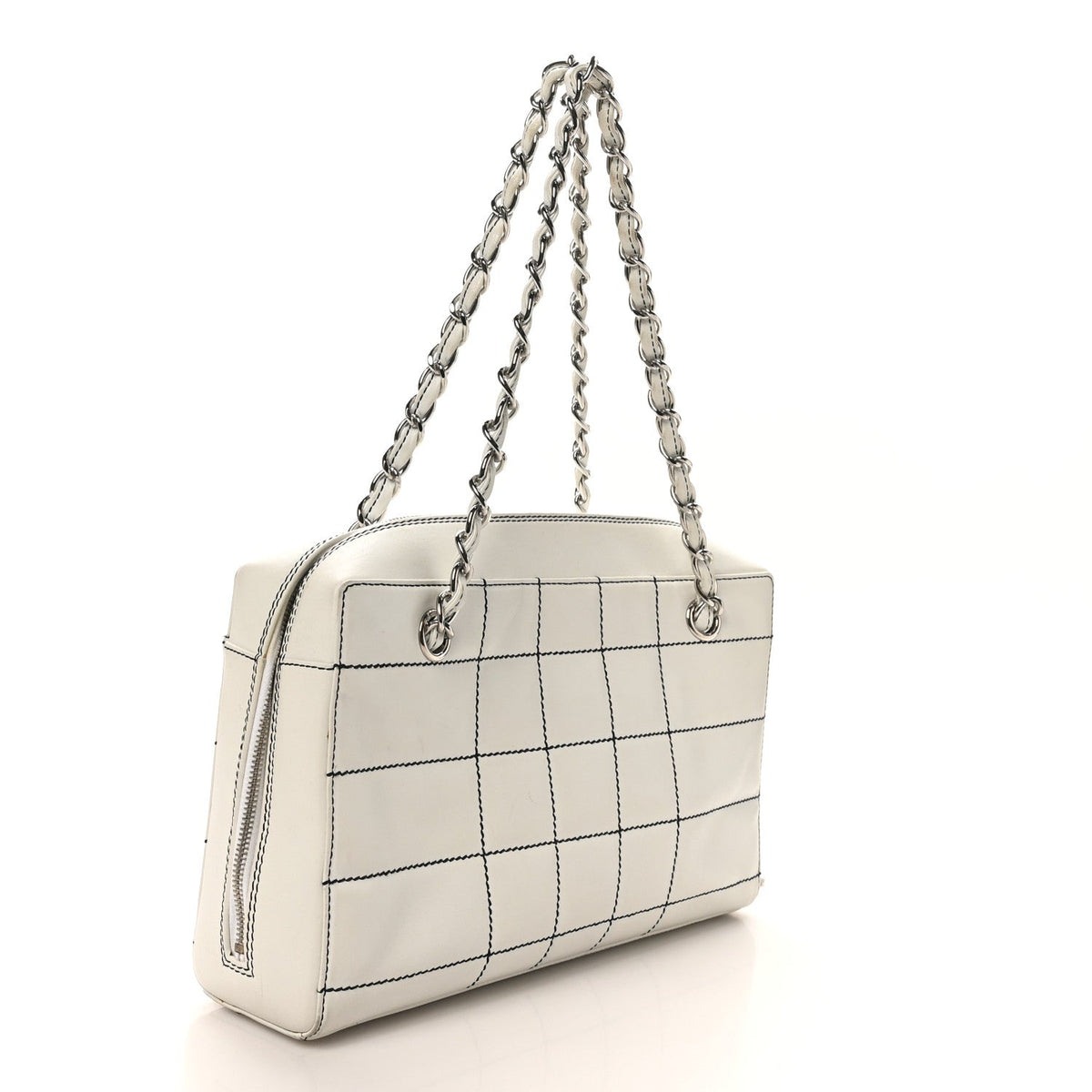 Lambskin Stitched Chocolate Bar Shoulder Bag White