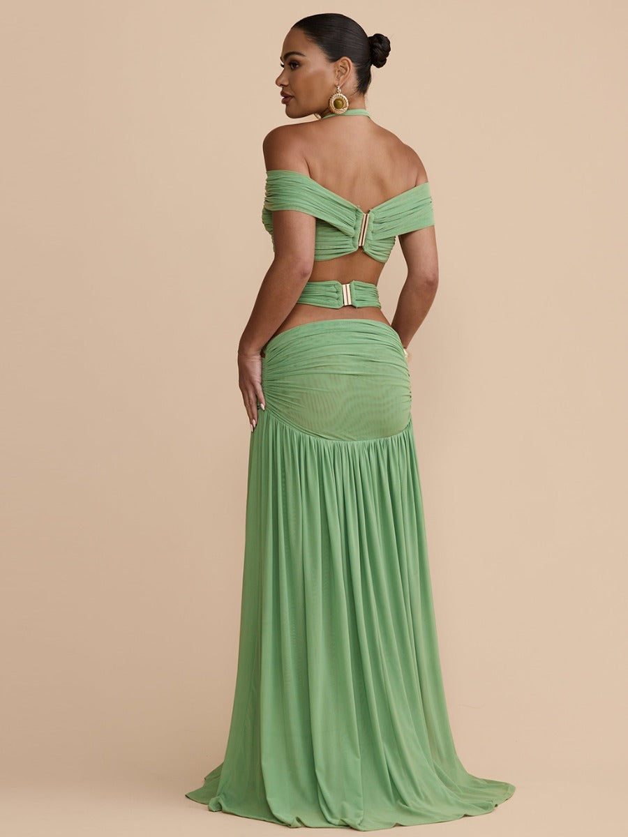 Marisol Cut Out Halter Mesh Maxi Dress Set