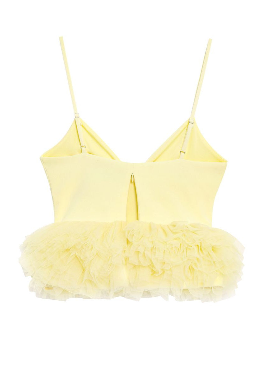 Tulle Polyester V Neck Ruffle Peplum Top