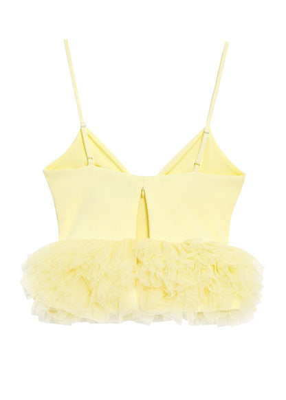 Tulle Polyester V Neck Ruffle Peplum Top