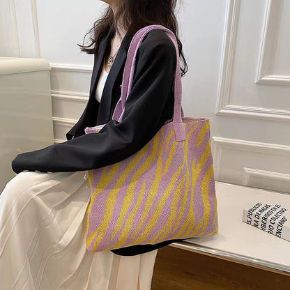 Crochet Tote Bag Shoulder Bag Striped Bag