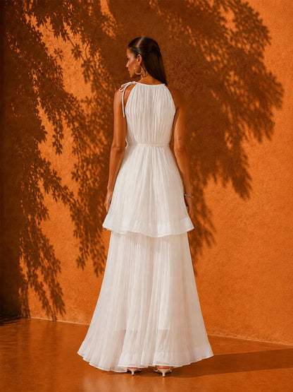 Ivy Pleated Sleeveless Maxi Beach Dress In White