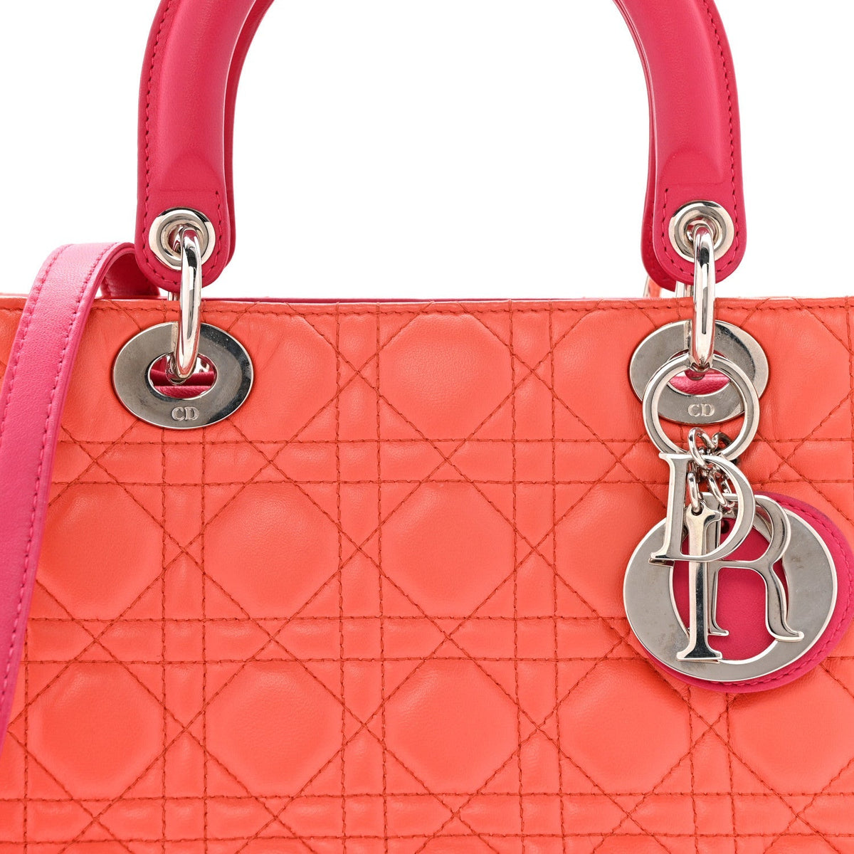 Lambskin Cannage Medium Bi-Color Lady Dior Orange Fuchsia