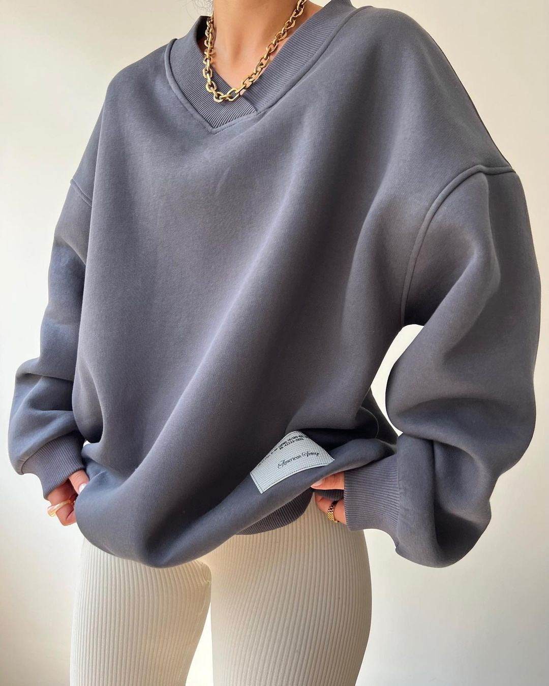 V Neck Oversized Sweatshirt Ultra Soft Fleece