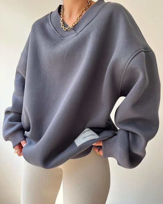 V Neck Oversized Sweatshirt Ultra Soft Fleece