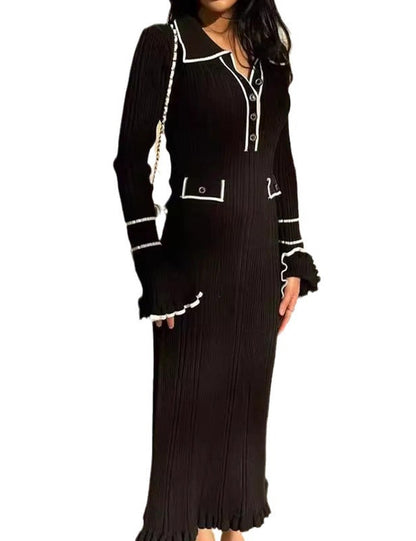 Trendy Polo Collar Button Up Maxi Dress