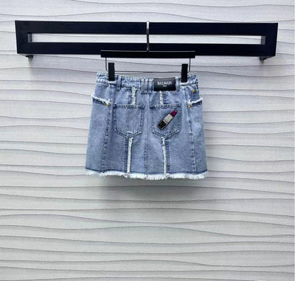 Balmain Skirt Blue Cotton Polyester