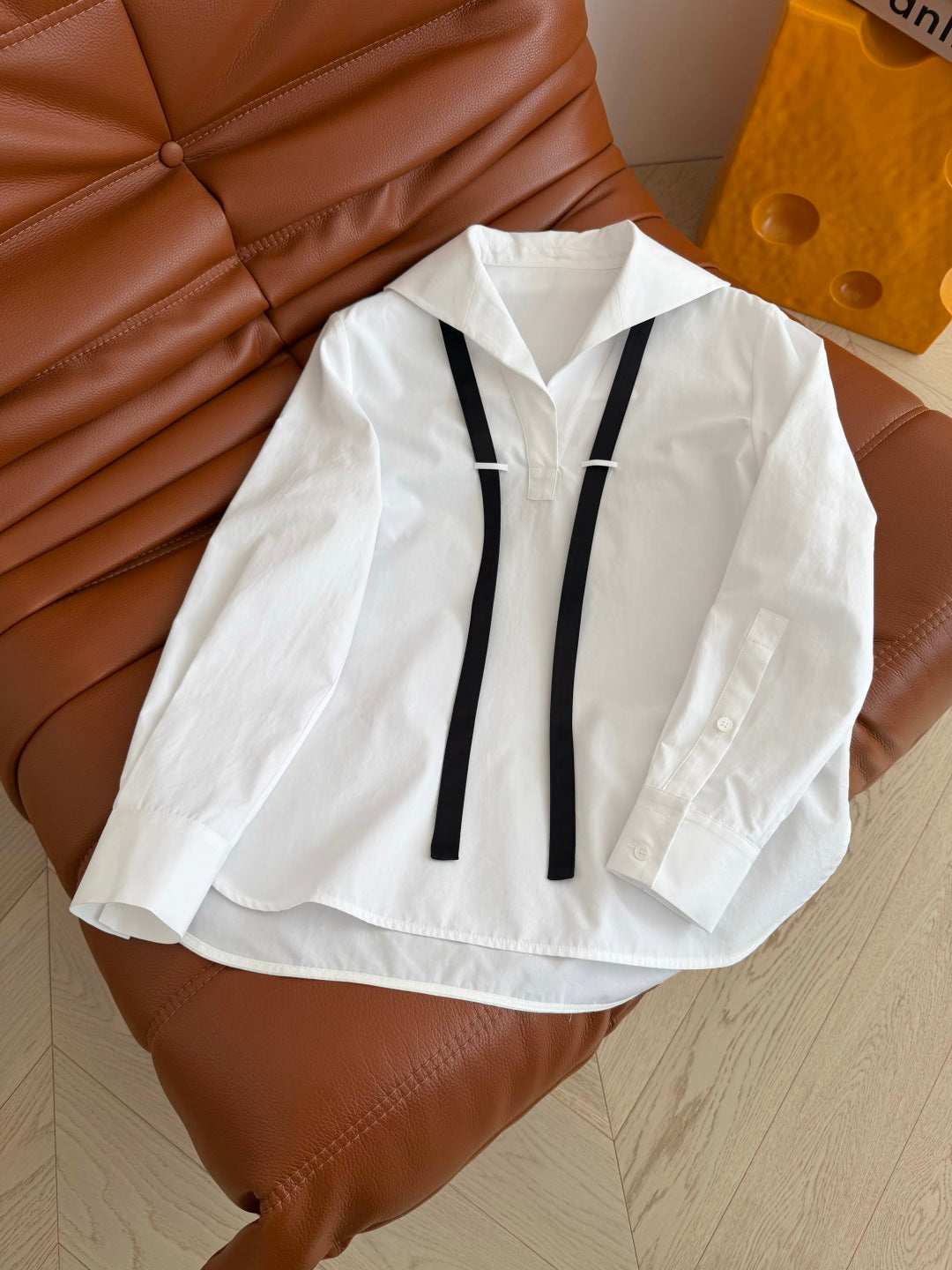 Prada Plain Shirt Doll Collar White Black Cotton 337467