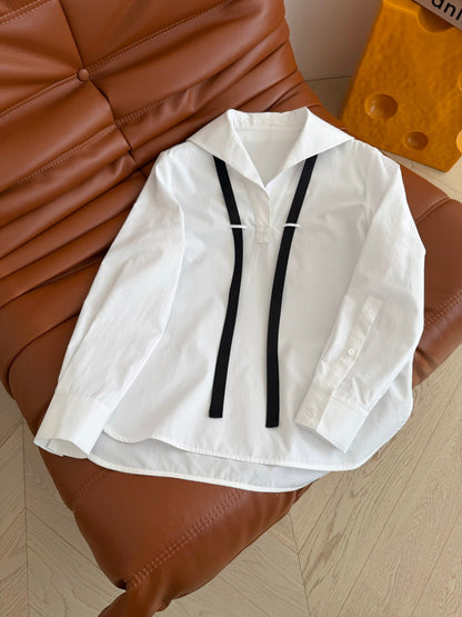 Prada Plain Shirt Doll Collar White Black Cotton 337467
