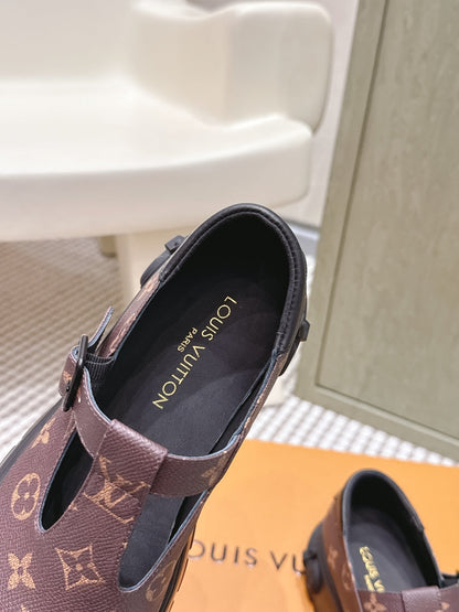 LV Squad Mary Jane Brown Black Monogram Canvas 556408