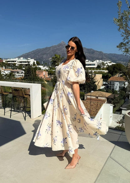 Floral Puff Sleeve Maxi Dress In Lightweight Fabric