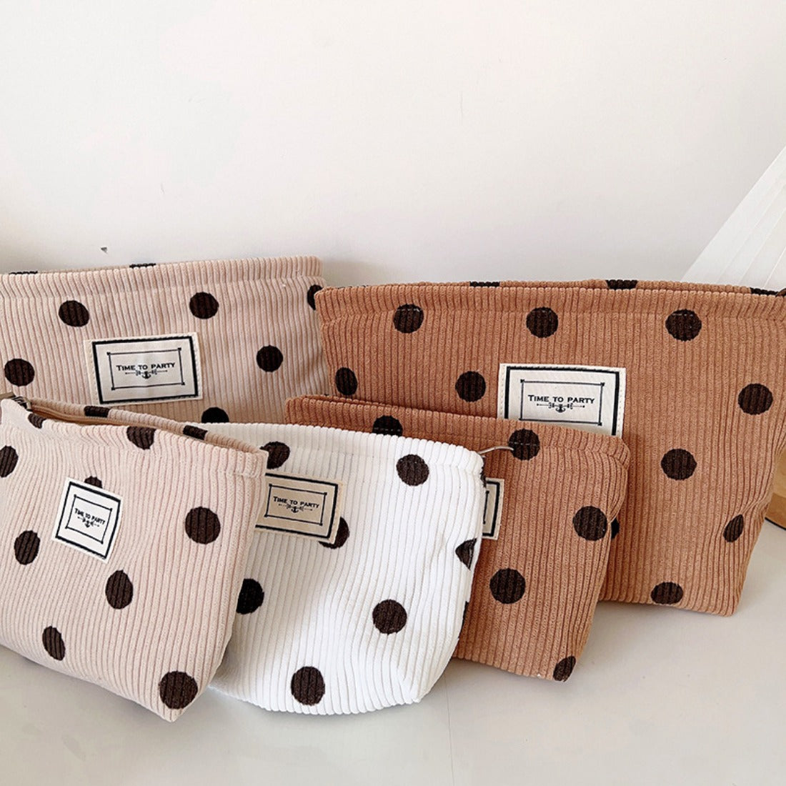 Cosbai - Corduroy Polka Dot Storage Pouch