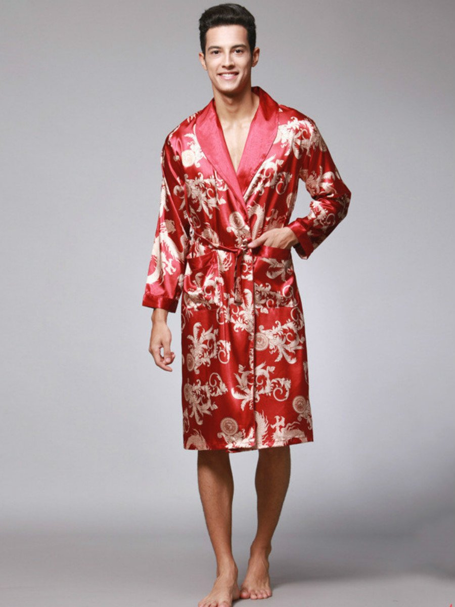 Silk Summer Men'S Nightgown Bathrobe