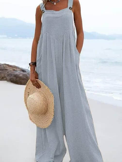 Solid Color Simple Button Jumpsuit