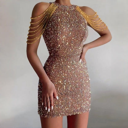Crystal Chain Mermaid Sequin Evening Dress