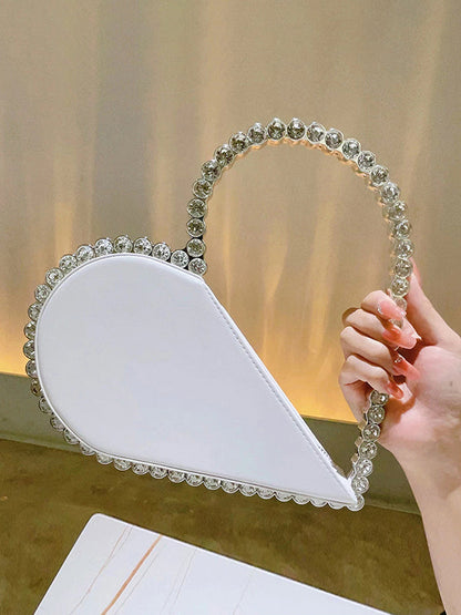 Contrast Color Heart Shape Hollow Rhinestone Zipper Evening Bags