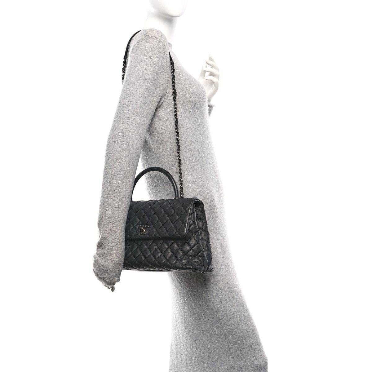Caviar Quilted Medium Coco Handle Flap Black