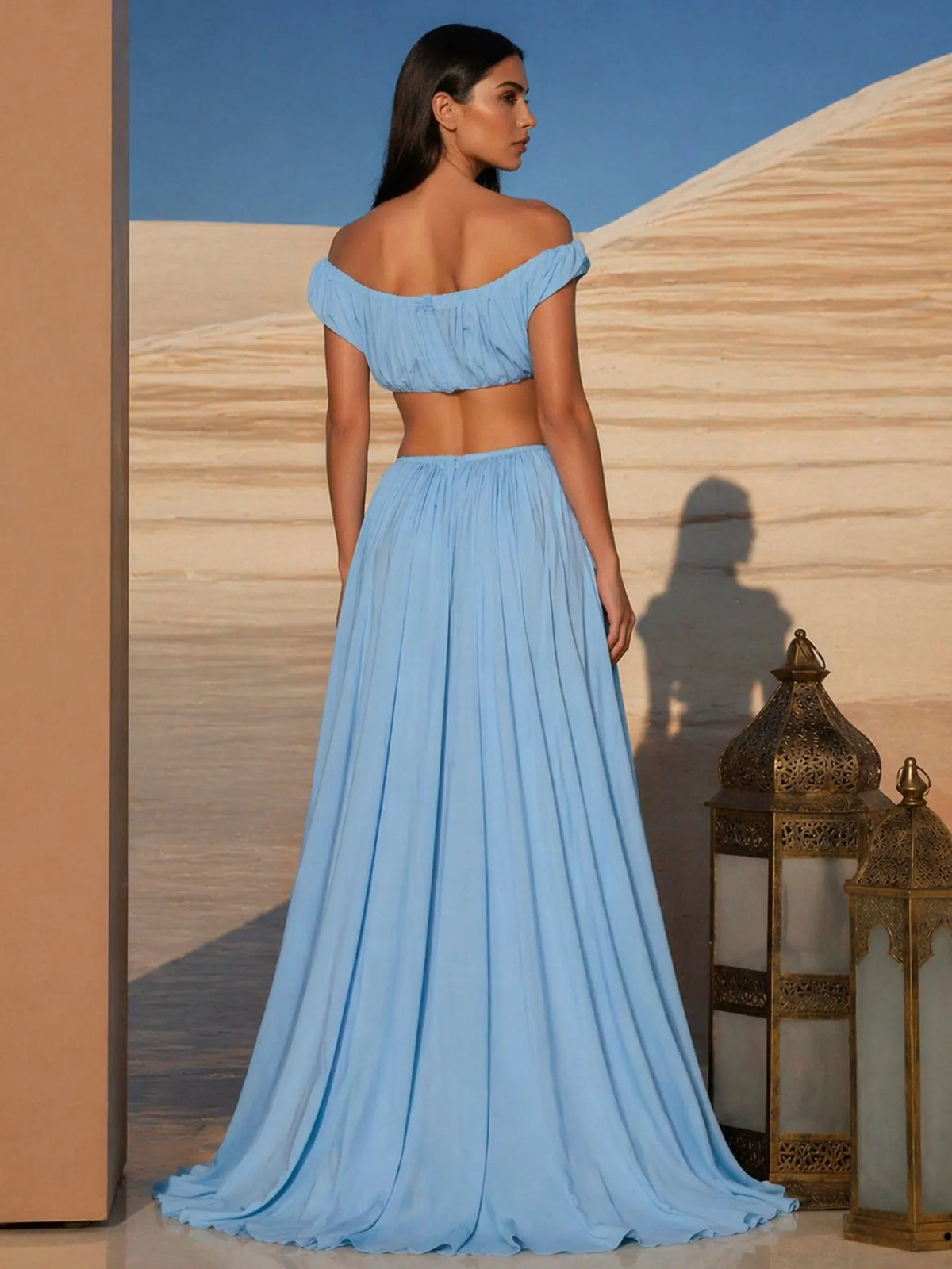 Briar Pleated Tulle Top And Skirt Set In Blue