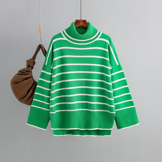 Turtleneck Loose Striped Loose Sweater