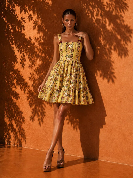 Elodie Elegant Vintage-Style Printed Mini Dress